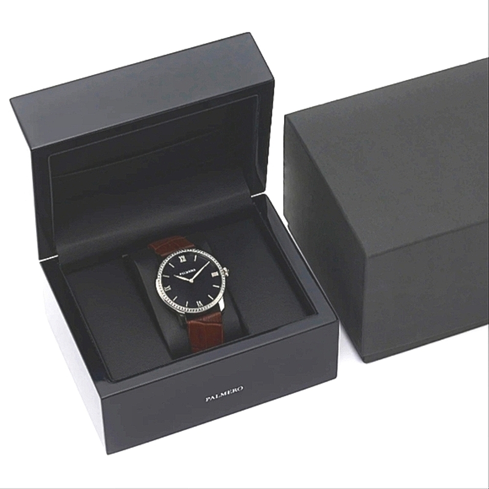 Palermo Watch Brown Leather Moissanite Gemstone Bezel - Picture 5 of 9